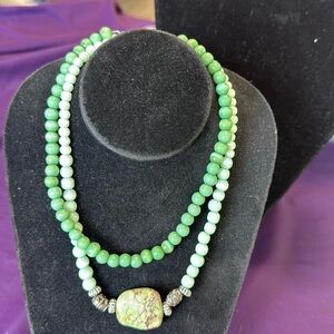 Vintage jade pressed glass necklace